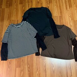 Women’s Layered Lace Sleeve Top - Black, Striped, and Brown Options bundle